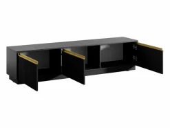 Vente-unique Mueble Tv|Mueble de TV de pared o de pie con 3 puertas de MDF - y Dorado - POSINIA