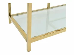 Vente-unique Mueble de TV en vidrio templado y acero inoxidable - Transparente y Dorado - RIMALI Transparente / Dorado Discount