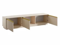 Vente-unique Mueble Tv|Mueble de TV flotante o de pie con 3 puertas de MDF - y Dorado - POSINIA