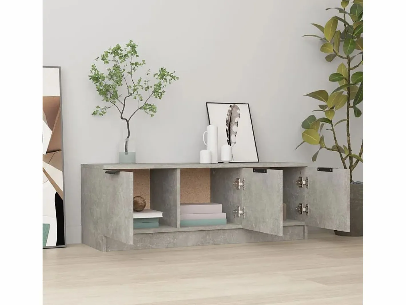 Mueble de TV madera contrachapada hormigón 102x35x36,5 cm^Clicnbuy Outlet