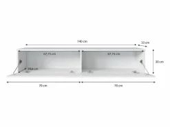 Mueble de TV moderno 140 cm para salón – 2 puertas sin tiradores, cuerpo mate / frentes brillo, de pie o colgante Blanco Outlet