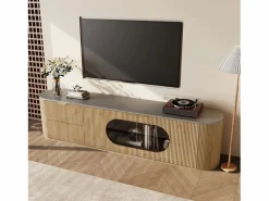 ModernLuxe Mueble de TV moderno aspecto madera - 172x38x45,5 cm - 2 puertas y 2 cajones - Tablero efecto mármol - MDF - Natural Color natural claro Best