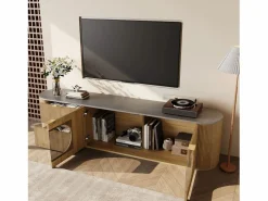 ModernLuxe Mueble de TV moderno aspecto madera - 172x38x45,5 cm - 2 puertas y 2 cajones - Tablero efecto mármol - MDF - Natural Color natural claro Best