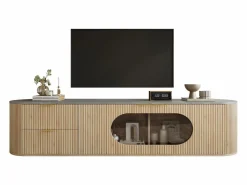 ModernLuxe Mueble de TV moderno aspecto madera - 172x38x45,5 cm - 2 puertas y 2 cajones - Tablero efecto mármol - MDF - Natural Color natural claro Best