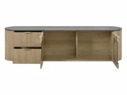 ModernLuxe Mueble de TV moderno aspecto madera - 172x38x45,5 cm - 2 puertas y 2 cajones - Tablero efecto mármol - MDF - Natural Color natural claro Best