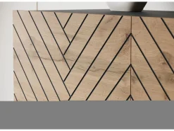 Mueble Tv|Mueble de TV moderno de 190 cm grafito /roble wotan con patas para salón, frentes MDF fresados en espiga