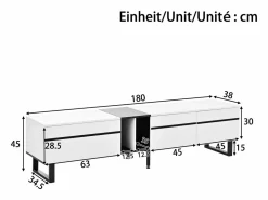 Mueble de TV moderno 180x38x45 cm - 3 puertas - con estantes abiertos -^ModernLuxe New