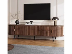 Mueble de TV ovalado con rayas verticales - 180 x 40 x 45 cm - con 4 cajones + 2 puertas correderas - MDF - nogal oscuro^Merax New