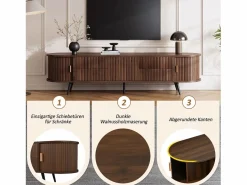 Mueble de TV ovalado con rayas verticales - 180 x 40 x 45 cm - con 4 cajones + 2 puertas correderas - MDF - nogal oscuro^Merax New