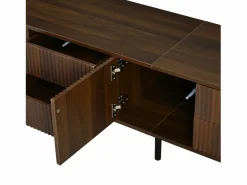Mueble de TV ovalado con rayas verticales - 180 x 40 x 45 cm - con 4 cajones + 2 puertas correderas - MDF - nogal oscuro^Merax New