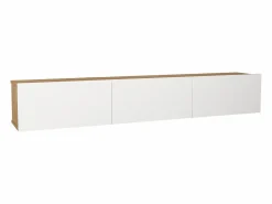 Vente-unique Mueble Tv|Mueble de TV suspendido con 3 puertas - Blanco y Natural claro - VIKILA