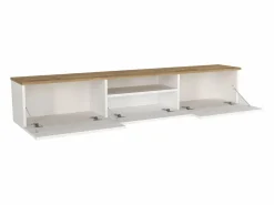 Vente-unique Mueble Tv|Mueble de TV suspendido con 3 puertas y 1 hueco - Blanco y natural - LOTULA