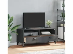 Mueble de TV VIKEN de madera maciza de pino gris antracita Marru00f3n Outlet