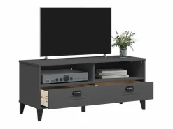 Mueble de TV VIKEN de madera maciza de pino gris antracita Marru00f3n Outlet