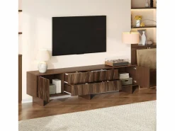 ModernLuxe Mueble Tv|Mueble de TV 180x40x56 cm - 4 cajones y 2 puertas - diseño ondulado - tableros de partículas - color nogal oscuro