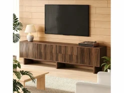 ModernLuxe Mueble Tv|Mueble de TV 180x40x56 cm - 4 cajones y 2 puertas - diseño ondulado - tableros de partículas - color nogal oscuro