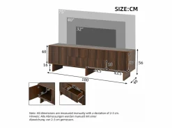 ModernLuxe Mueble Tv|Mueble de TV 180x40x56 cm - 4 cajones y 2 puertas - diseño ondulado - tableros de partículas - color nogal oscuro