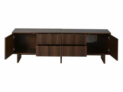 ModernLuxe Mueble Tv|Mueble de TV 180x40x56 cm - 4 cajones y 2 puertas - diseño ondulado - tableros de partículas - color nogal oscuro