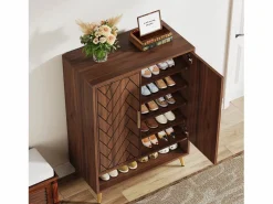 Tribesigns Mueble de zapatos con 2 puertas, mueble de almacenamiento de zapatos de 6 niveles, separadores ajustables, para el recibidor, salón, marrón Marru00f3n chocolate Outlet