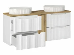 Petits-Meubles Mueble doble lavabo 140cm 4 cajones Riva Blanco y Madera Color natural claro Sale