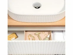 Petits-Meubles Mueble doble lavabo 140cm 4 cajones Riva Blanco y Madera Color natural claro Sale