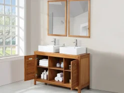 Vente-unique Conjunto De Baño|Mueble doble lavabo de madera de acacia - 130 cm - 2 espejos 90 x 60 cm - PULUKAN