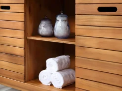 Vente-unique Conjunto De Baño|Mueble doble lavabo de madera de acacia - 130 cm - 2 espejos 90 x 60 cm - PULUKAN