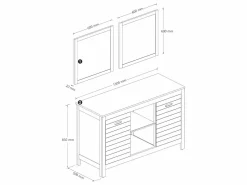 Vente-unique Conjunto De Baño|Mueble doble lavabo de madera de acacia - 130 cm - 2 espejos 90 x 60 cm - PULUKAN
