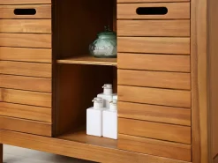 Vente-unique Mueble doble lavabo de madera de acacia - 90 cm - 1 espejo - 60 x 60 cm - PULUKAN Color natural oscuro Discount
