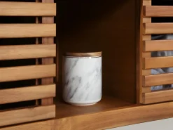 Vente-unique Mueble doble lavabo de madera de acacia y espejo - 90 cm - PENEBEL Color natural oscuro Discount