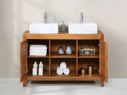 Mueble doble lavabo de madera de acacia - Mueble de baño - 130 cm - PULUKAN^Vente-unique