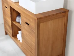 Mueble doble lavabo de madera de acacia - Mueble de baño - 130 cm - PULUKAN^Vente-unique