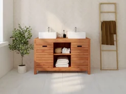 Mueble doble lavabo de madera de acacia - Mueble de baño - 130 cm - PULUKAN^Vente-unique
