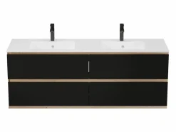 Vente-unique Mueble De Baño Con Doble Lavabo|Mueble doble lavabo de sobreponer - Color natural claro y negro - 150 cm - SABURI
