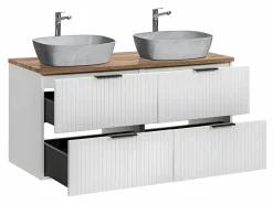 Petits-Meubles Mueble doble lavabo efecto piedra 120 cm Adriel Blanco Discount