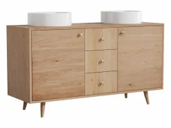 Mueble doble lavabo en roble - Lavabo sobre encimera redondo - Natural claro - 145 cm - ZARENO^Vente-unique Outlet