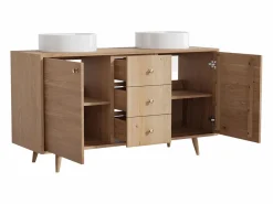 Mueble doble lavabo en roble - Lavabo sobre encimera redondo - Natural claro - 145 cm - ZARENO^Vente-unique Outlet