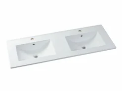 Vente-unique Mueble De Baño Con Doble Lavabo|Mueble doble lavabo flotante color natural y blanco para baño, L120 cm, ARUBA