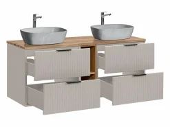 Petits-Meubles Mueble doble lavabo imitación piedra 140cm 2 compartimientos Adriel Cachemira y Madera Beige / Color natural claro Sale