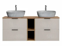 Petits-Meubles Mueble doble lavabo imitación piedra 140cm 2 compartimientos Adriel Cachemira y Madera Beige / Color natural claro Sale