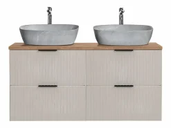 Petits-Meubles Mueble doble lavabo imitación piedra 120cm Adriel Cachemira y Madera Beige / Color natural claro