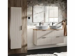 Petits-Meubles Mueble doble lavabo imitación piedra 120cm Adriel Cachemira y Madera Beige / Color natural claro