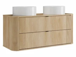 Vente-unique Mueble De Baño Con Doble Lavabo|Mueble doble lavabo suspendido con lavabo redondo sobre encimera, Natural claro, 120 cm, FILOR