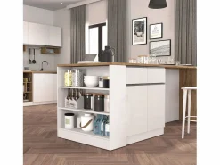 Mueble estantería de cocina Sole con 3 estantes brillo y roble 90x90x25 cm Blanco New