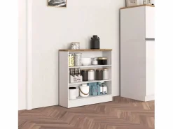 Mueble estantería de cocina Sole con 3 estantes brillo y roble 90x90x25 cm Blanco New