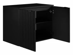 Vente-unique Mueble flotante con lavabo rayado y tablero, L80 cm, ZILGA Negro Outlet