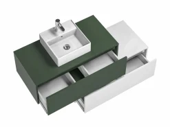 Vente-unique Mueble De Baño Simple|Mueble flotante de baño con lavabo individual, verde y blanco, 2 cajones, 94 cm, TEANA