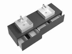 Mueble flotante de baño con lavabo doble, , Ancho 150 x A32 cm, ISAURE^Vente-unique Best