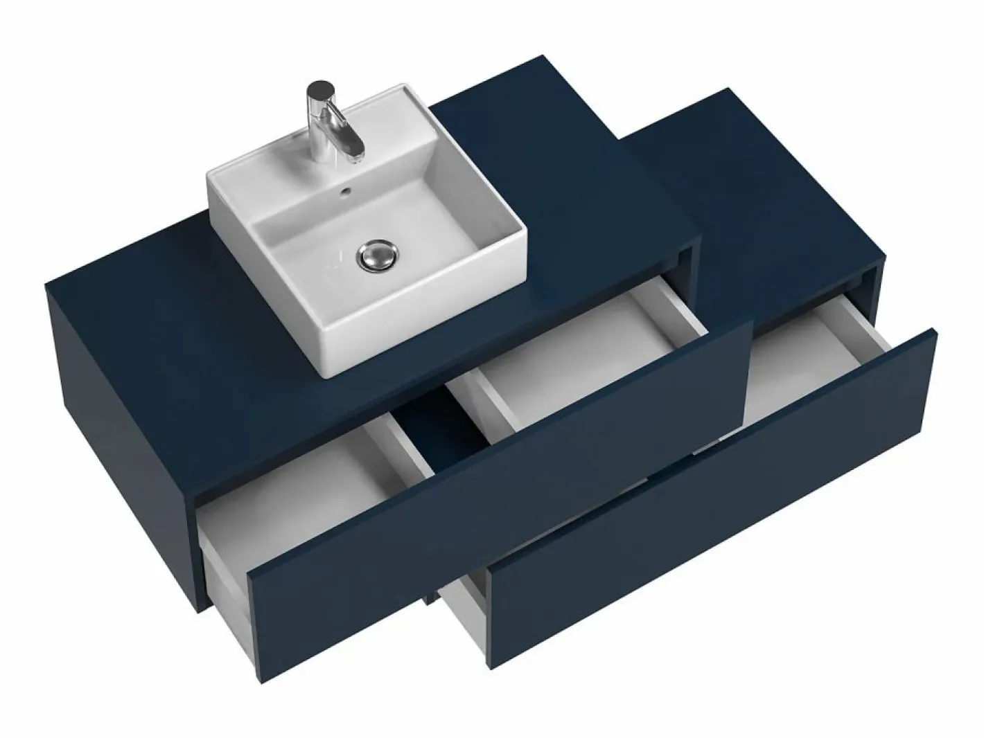 Vente-unique Mueble flotante de baño con lavabo sencillo, color , 2 cajones, 94 cm, TEANA Azul oscuro Online