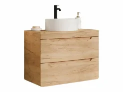 Vente-unique Mueble De Baño Simple|Mueble flotante de baño con lavabo redondo - Natural - 80 cm - ARUBA